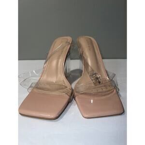 Azalea Wang Heels Sandals Women Size 9 Transparent Nude Ankle Block Heel